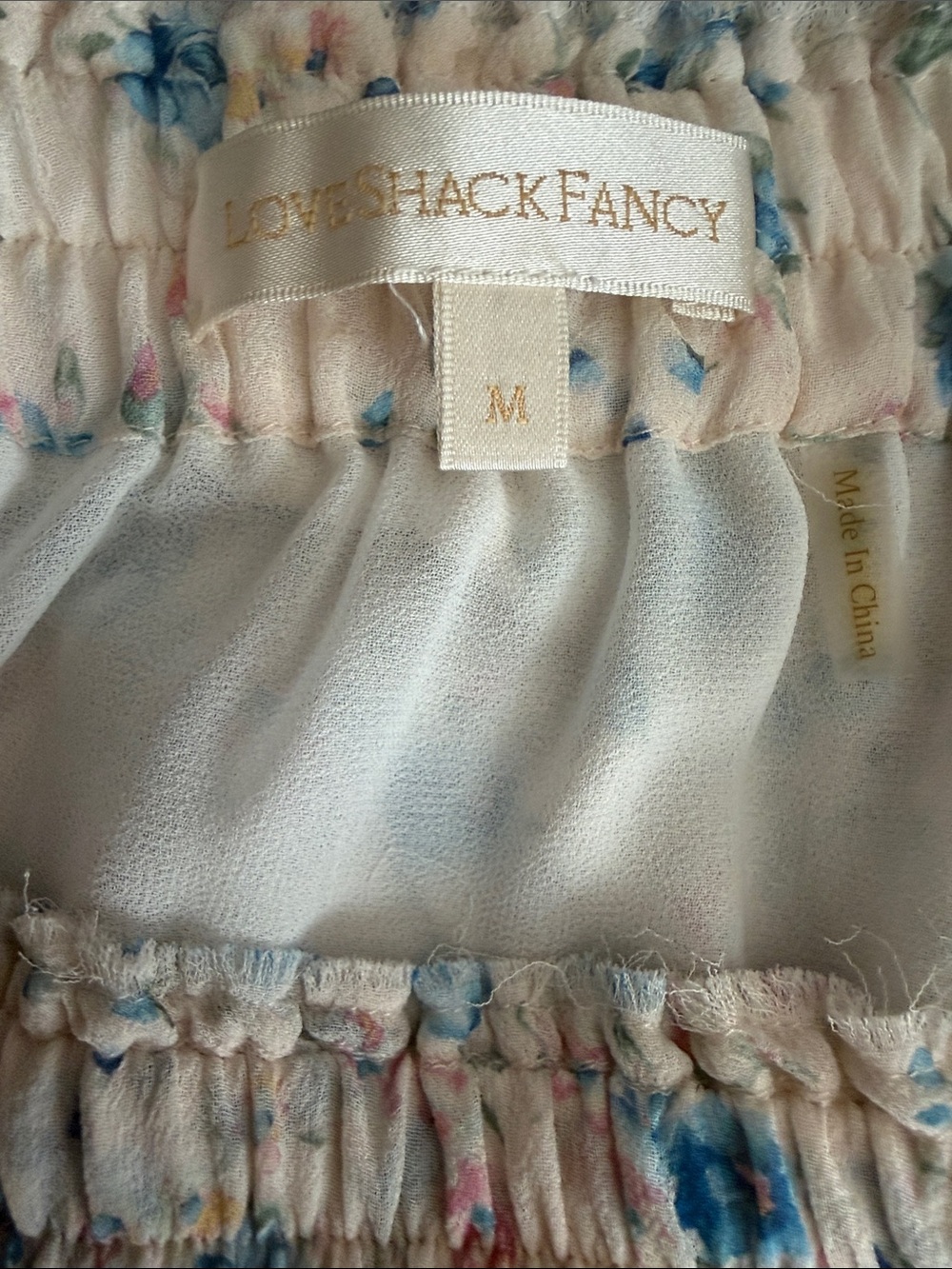 LoveShackFancy Blue Pink Floral Ruffle Tiered Mini Skirt SILK size M - Picture 5 of 6